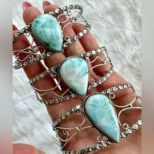 925 Calming Caribbean LARIMAR Teardrop Cuff Bracelet